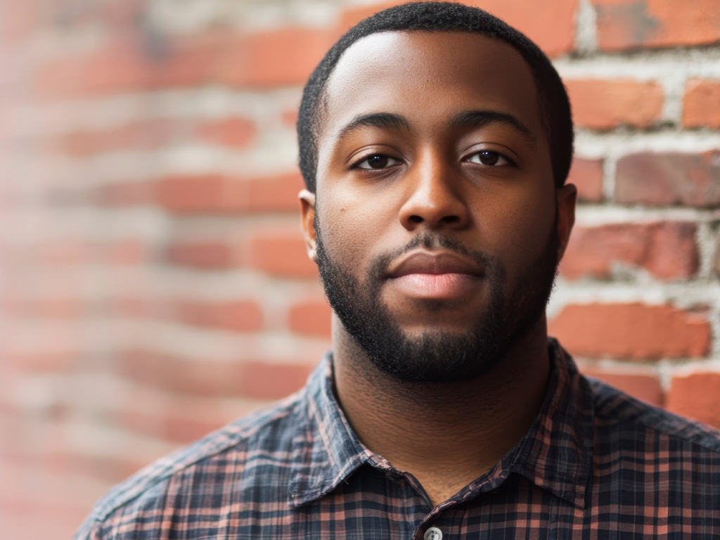 Young black man in front of brick wall